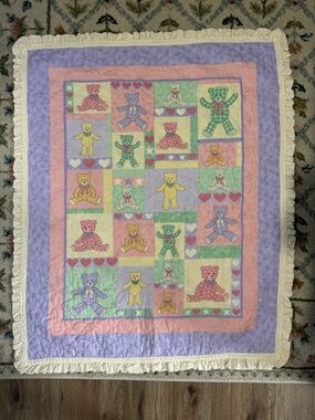 Teddy Bears Handmade Quilt Crib/Lap Hand Quilted 43 X 33 Teddy Bears 🧸